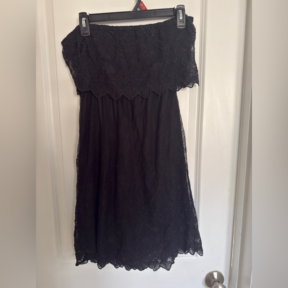 EXPRESS BLACK LACE STRAPLESS MINI DRESS FIT FLARE SIZE LARGE